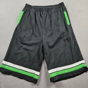 Y2K Baggy Pants Shorts Mens XL Nuiz Unlimitied Black Green Elastic Waist Pullon